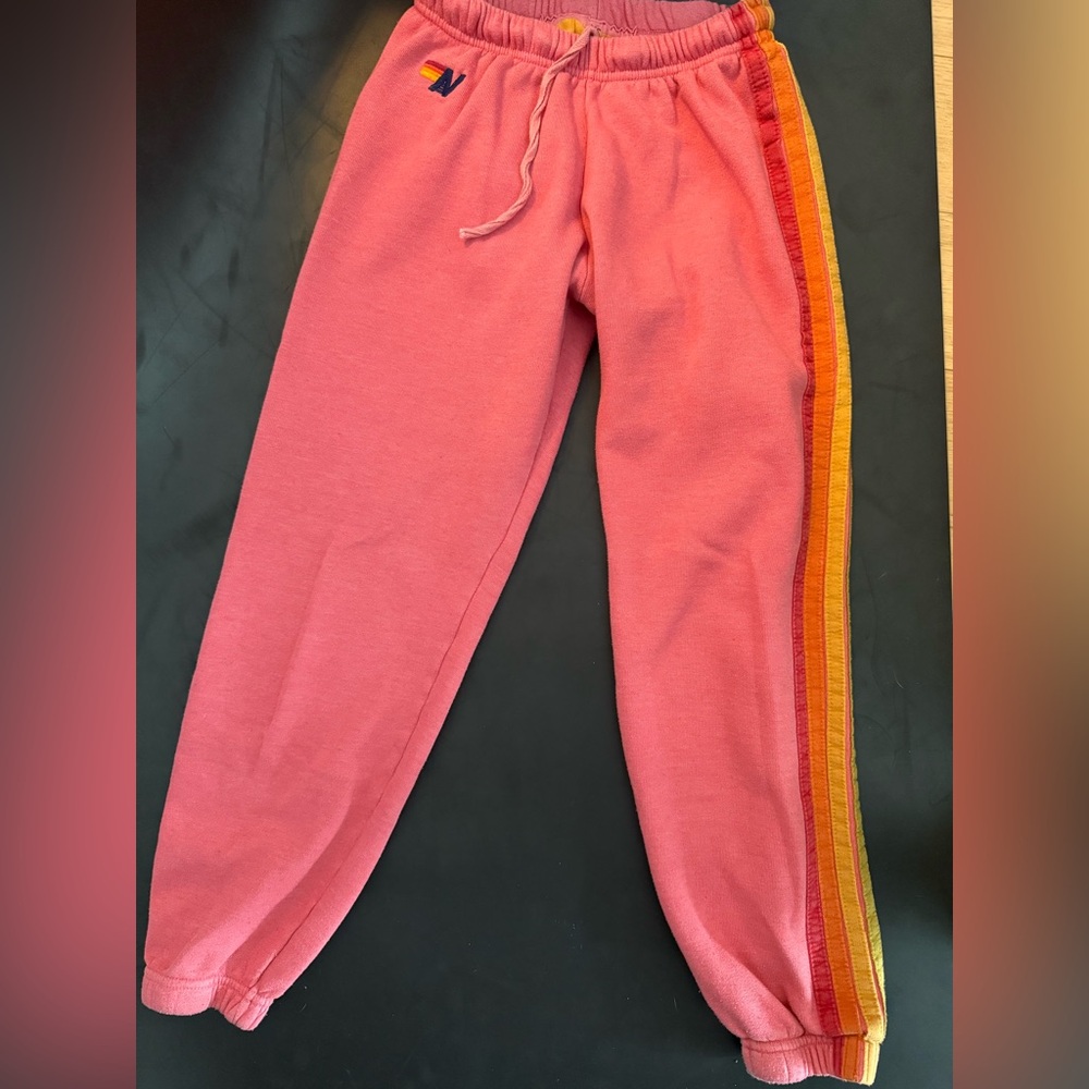 Aviator Nation - 6 stripe sweatpants - pink / serape rainbow - size XS